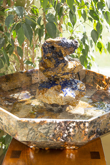 Agate and Azurite stone art translucent water fountain by Santa Fe Stone Creations