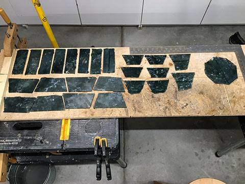 Rough layout of stone for art stone water fountain by Santa Fe Stone Creations