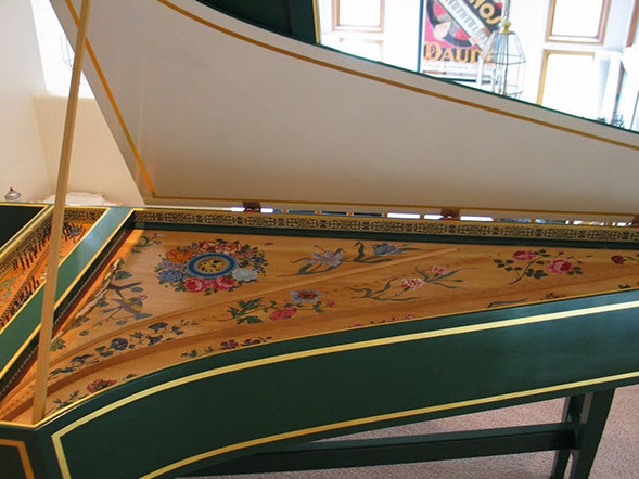 stone art inlay project on a harpsicord